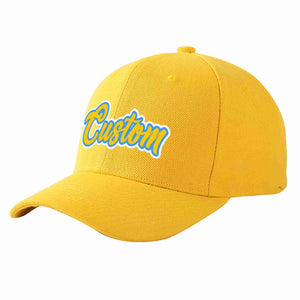 Custom Gold Gold-Powder Blue Curved Eaves Sport Baseball Cap Design for Men/Women/Youth