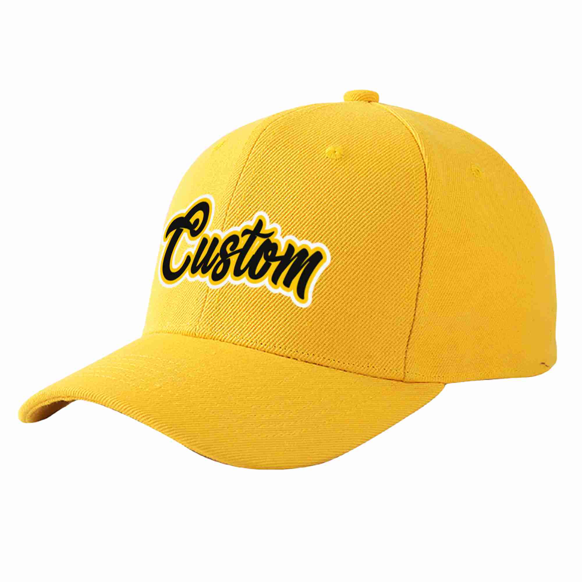 Conception personnalisée de casquette de baseball de sport courbée en or noir-or pour hommes/femmes/jeunes