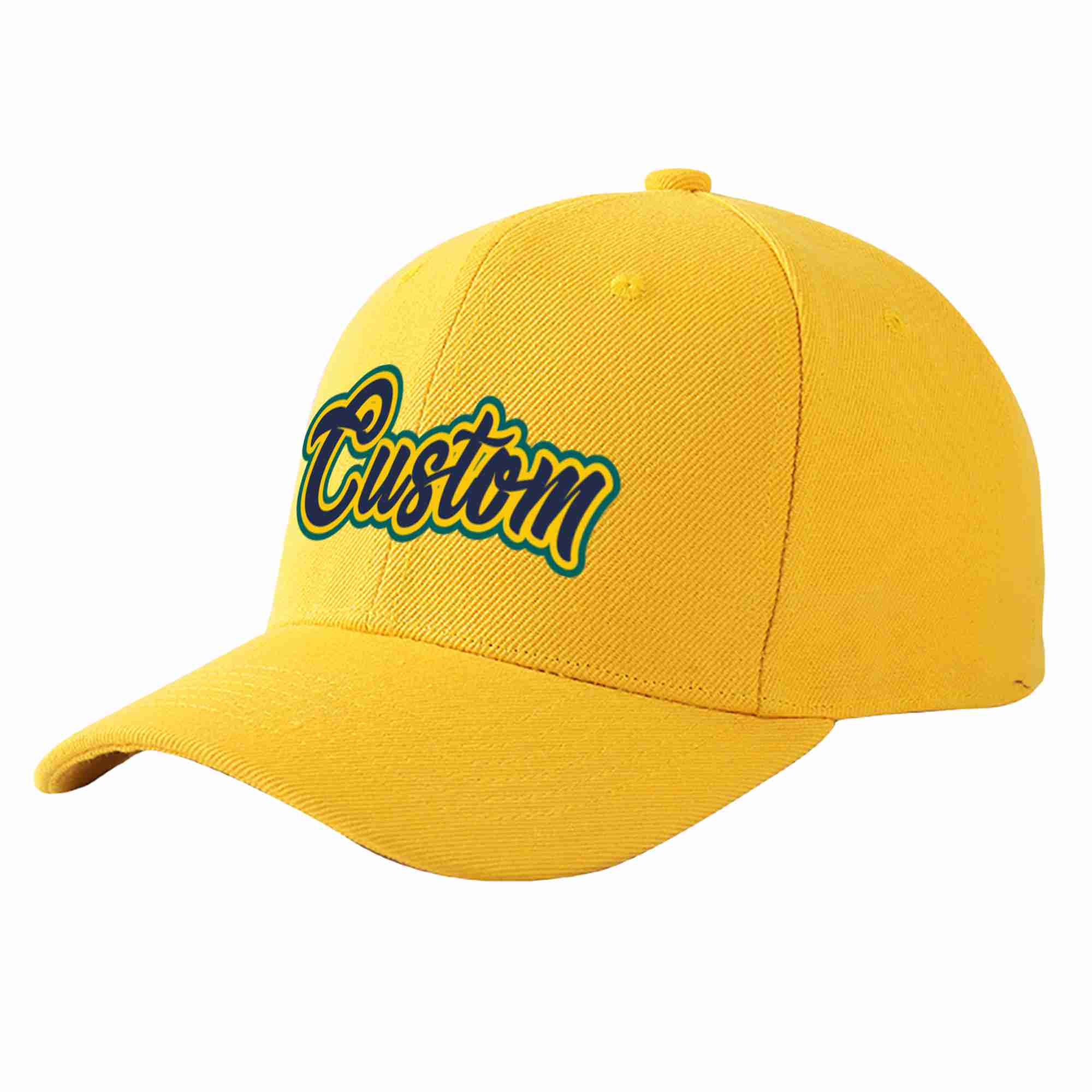 Conception personnalisée de casquette de baseball de sport courbée or marine-or pour hommes/femmes/jeunes