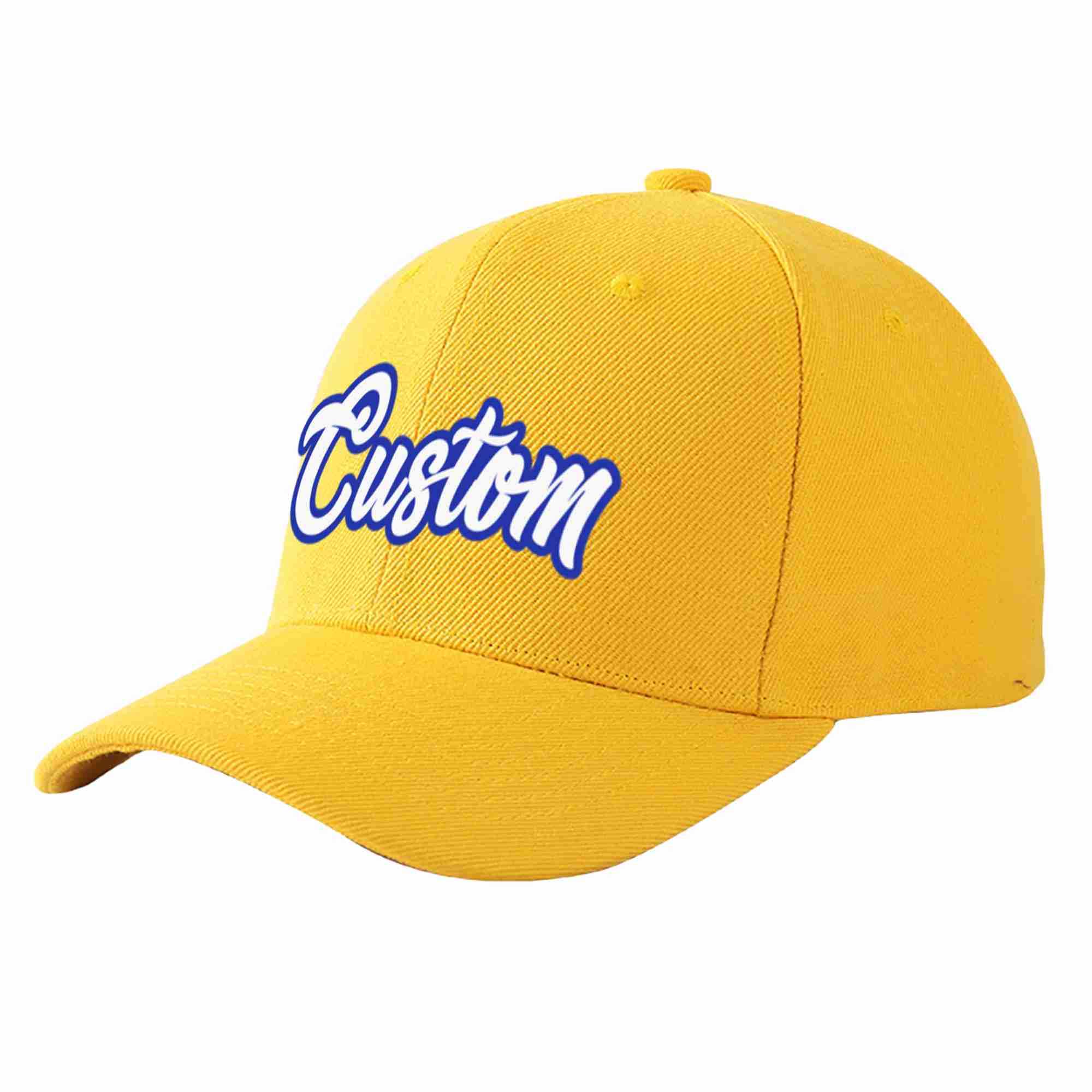 Conception personnalisée de casquette de baseball de sport incurvée Eaves blanc-royal doré pour hommes/femmes/jeunes