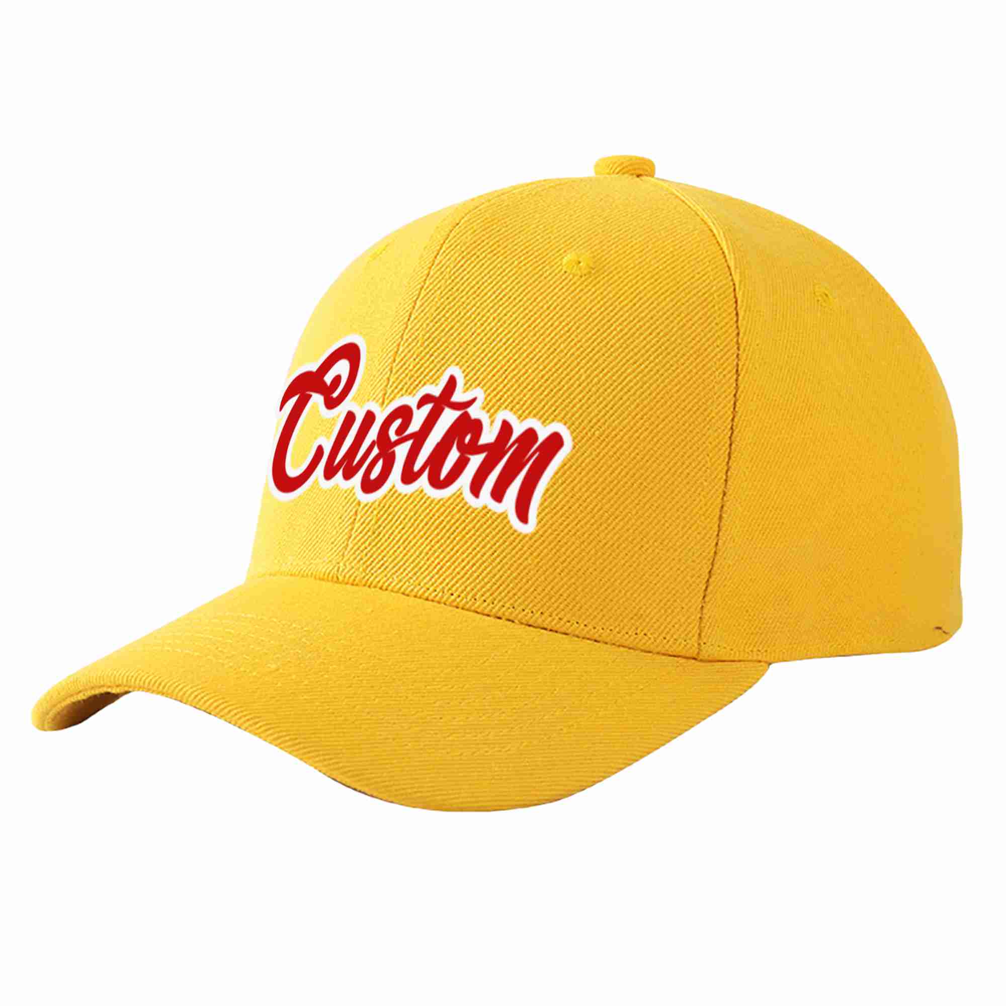 Conception personnalisée de casquette de baseball de sport courbée rouge-blanc doré pour hommes/femmes/jeunes