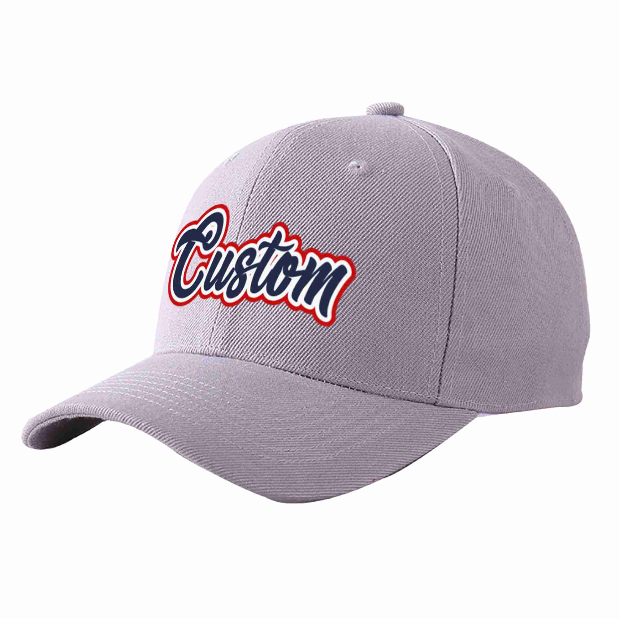 Conception personnalisée de casquette de baseball de sport incurvée gris marine-blanc pour hommes/femmes/jeunes