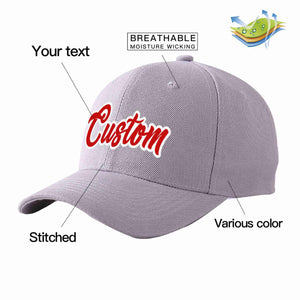 Custom Gray Red-White Curved Eaves Sport Baseball Cap Design for Men/Women/Youth