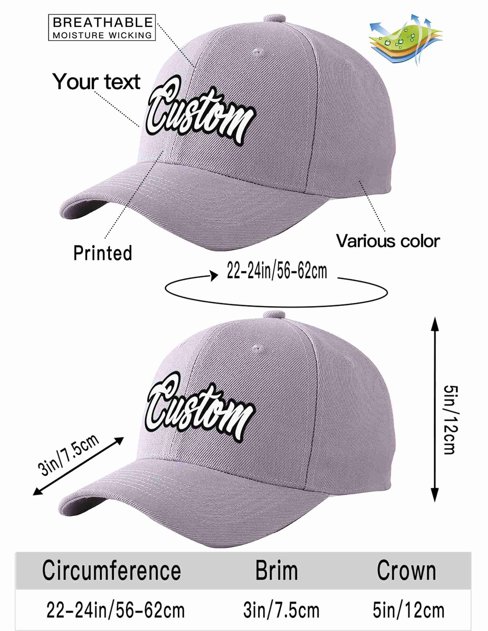 Custom Gray White-Black Curved Eaves Sport Baseball Cap Design for Men/Women/Youth