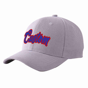 Conception personnalisée de casquette de baseball de sport incurvée gris royal-rouge pour hommes/femmes/jeunes