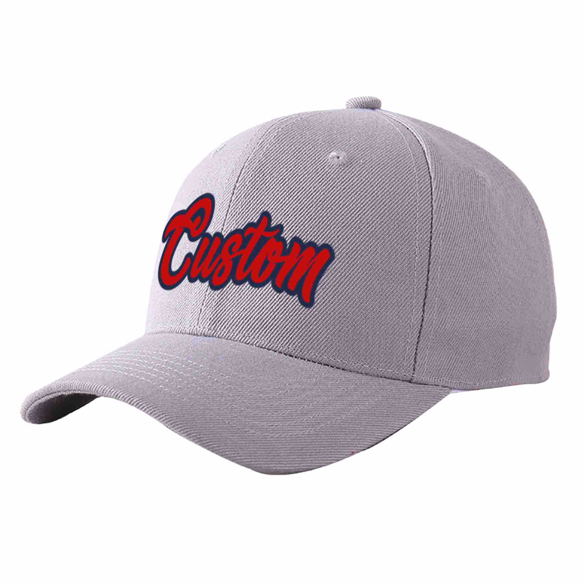 Conception personnalisée de casquette de baseball de sport courbée gris rouge-marine pour hommes/femmes/jeunes