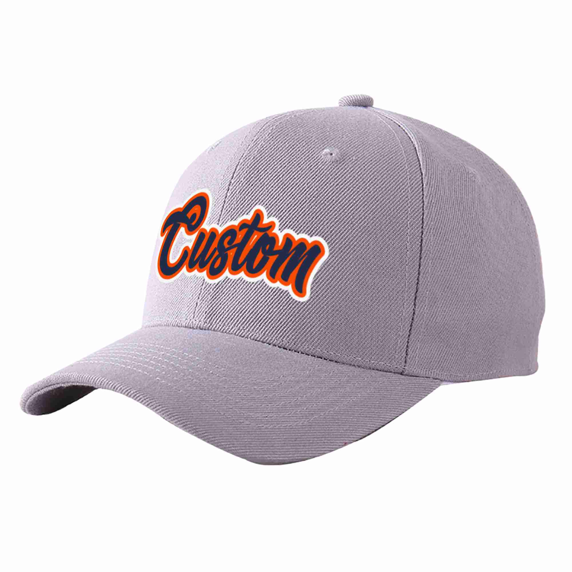 Custom Gray Navy-Orange Curved Eaves Sport Baseball Cap Design for Men/Women/Youth