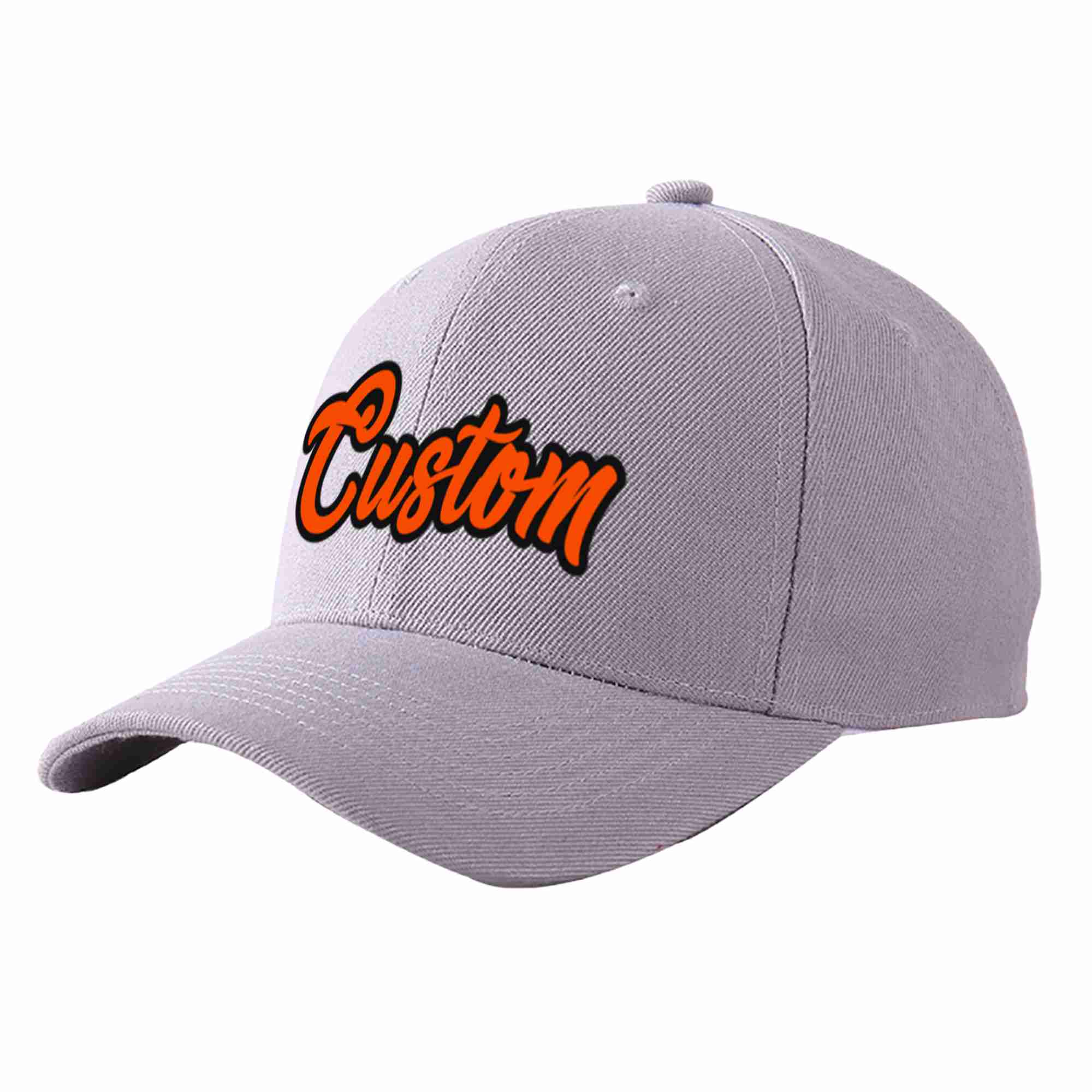 Conception personnalisée de casquette de baseball de sport incurvée gris orange-noir pour hommes/femmes/jeunes