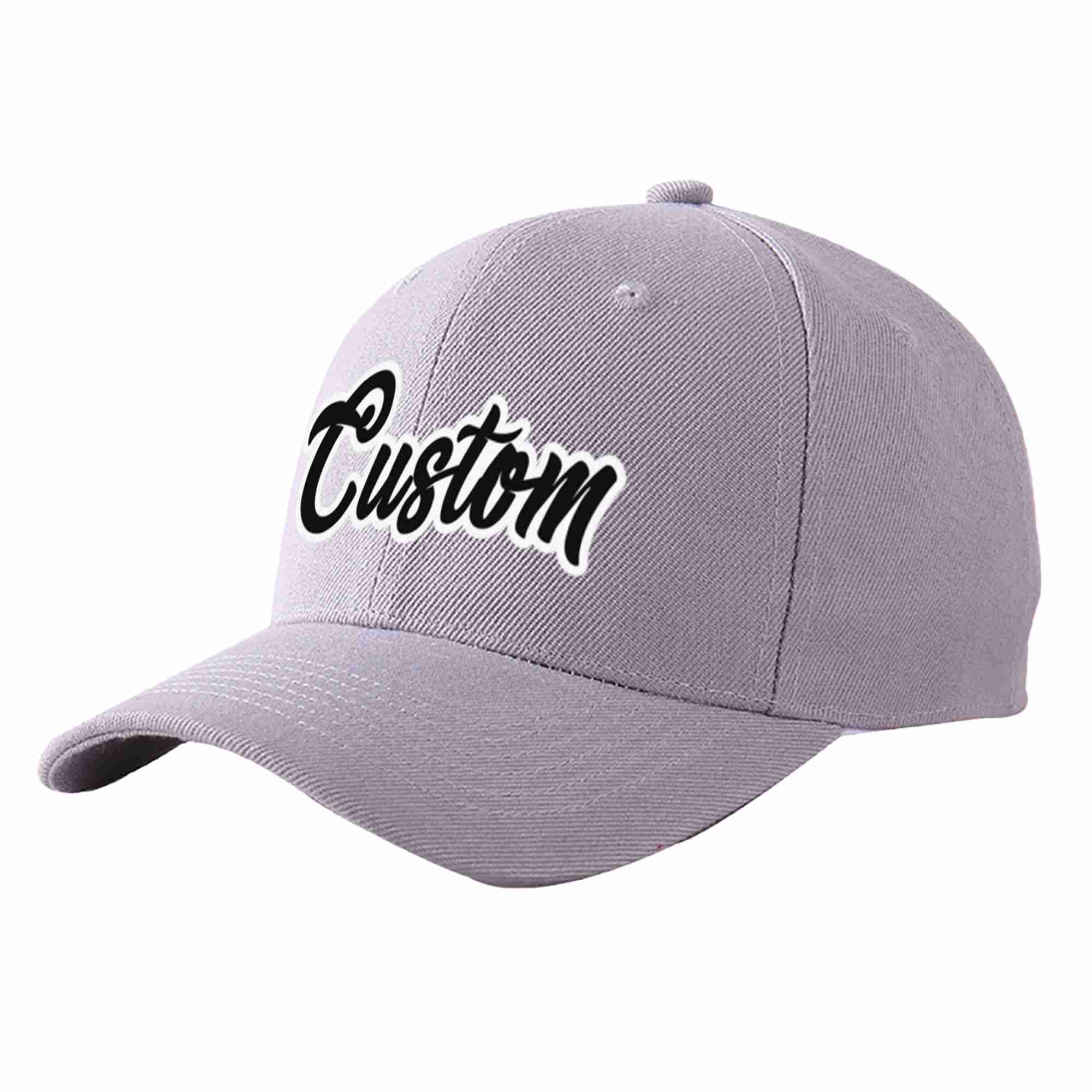 Conception personnalisée de casquette de baseball de sport incurvée gris noir-blanc pour hommes/femmes/jeunes