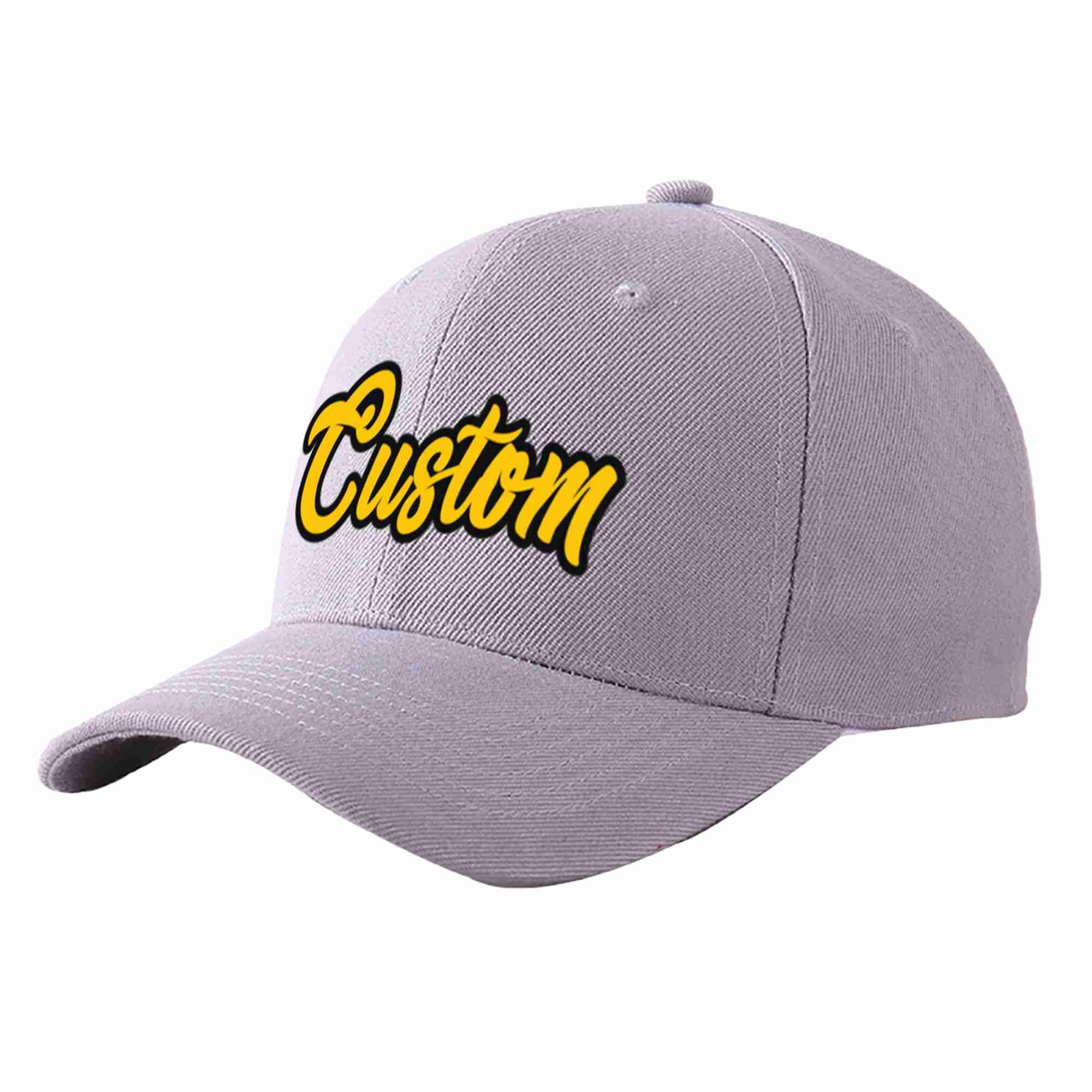 Conception personnalisée de casquette de baseball de sport courbée gris or-noir pour hommes/femmes/jeunes