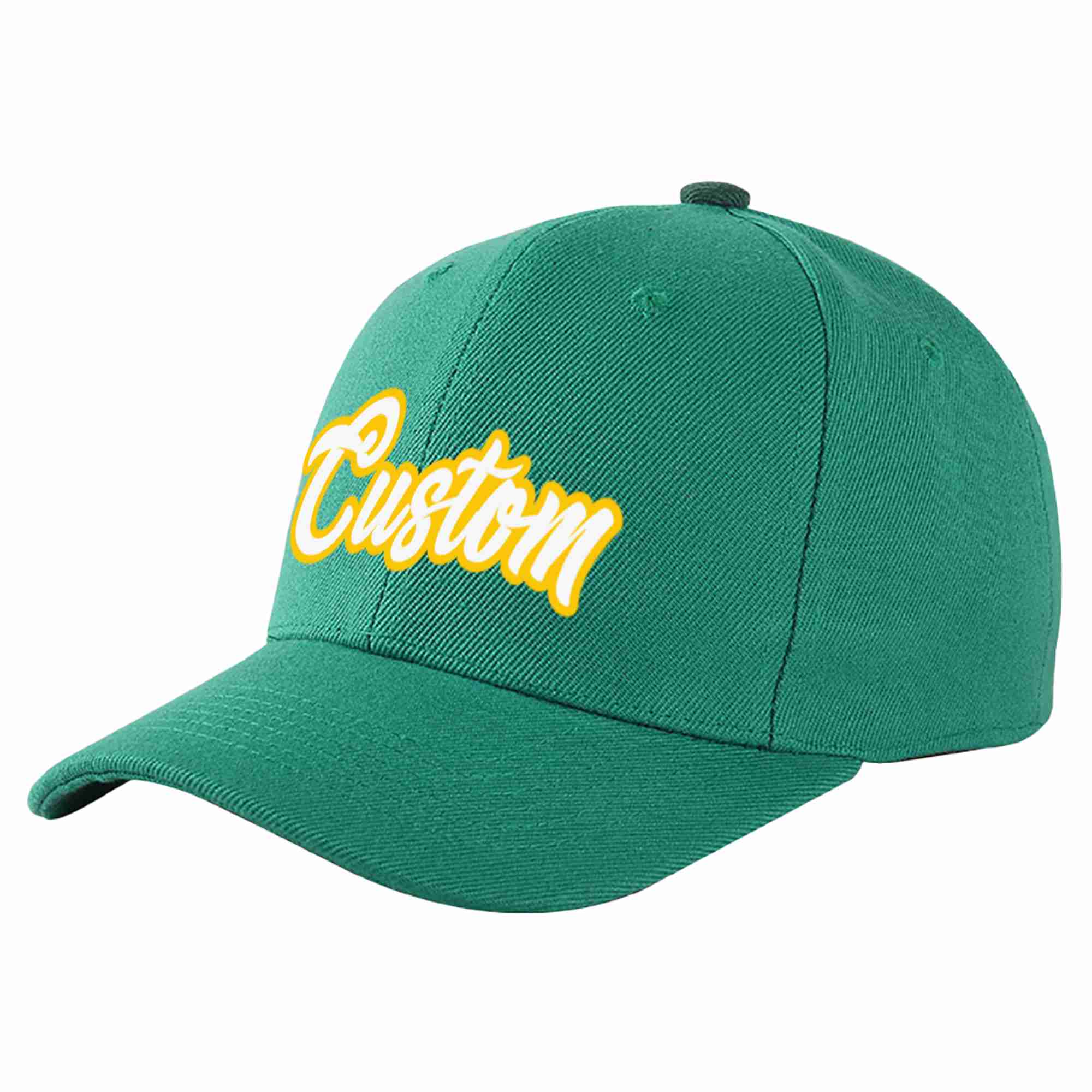 Conception personnalisée de casquette de baseball de sport incurvée vert clair blanc-or pour hommes/femmes/jeunes