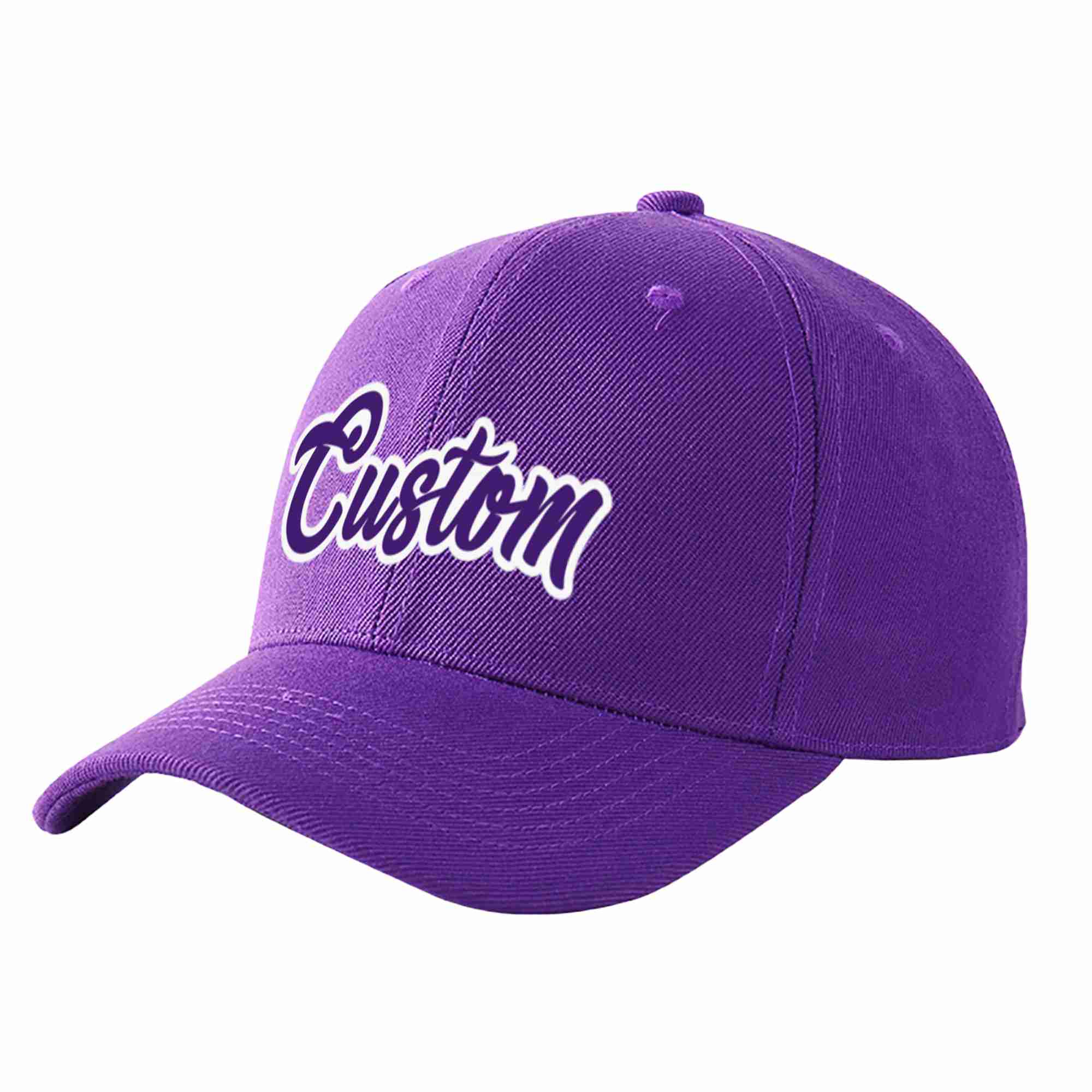 Conception personnalisée de casquette de baseball de sport incurvée violet-blanc pour hommes/femmes/jeunes