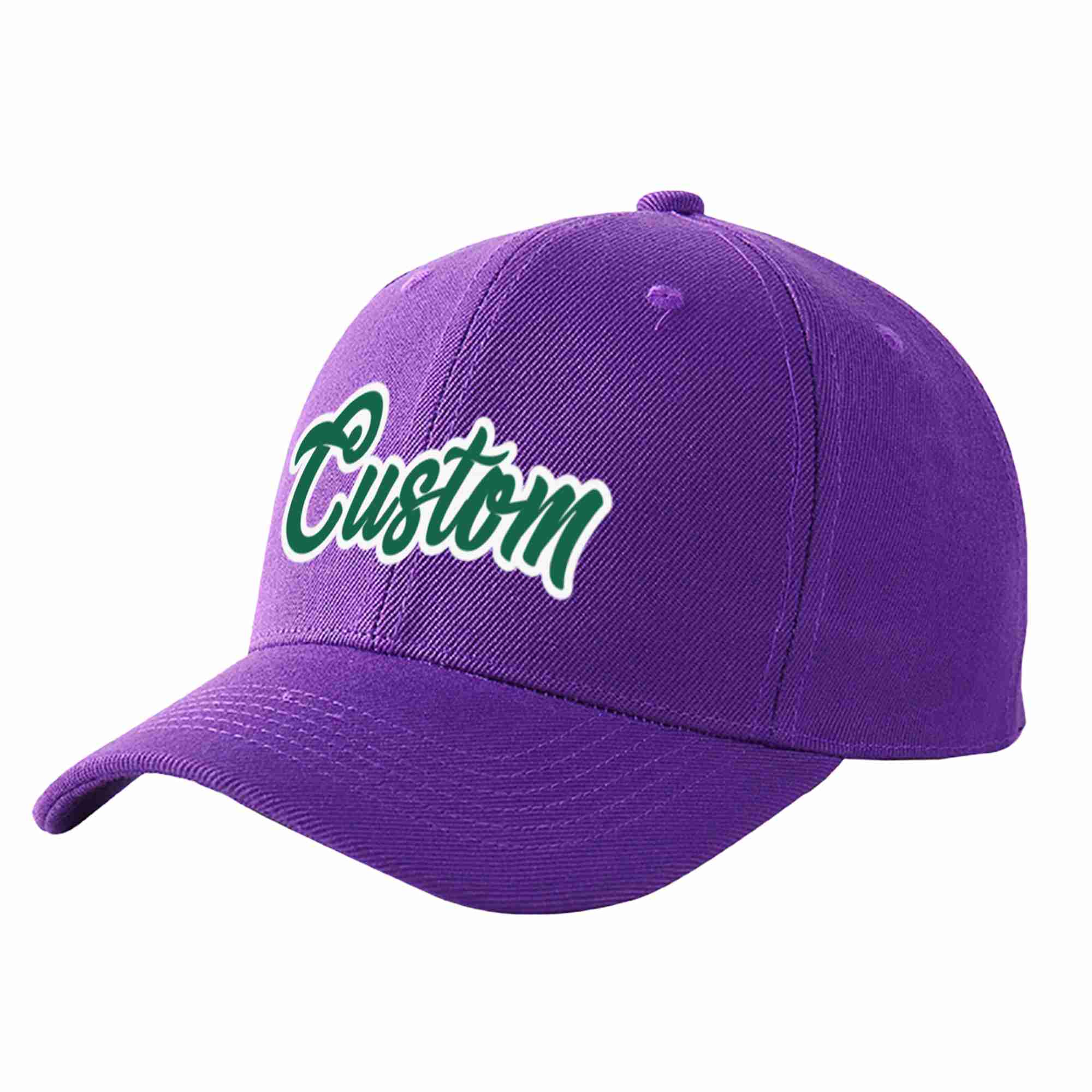 Casquette de baseball de sport incurvée personnalisée violet Kelly vert-blanc pour hommes/femmes/jeunes