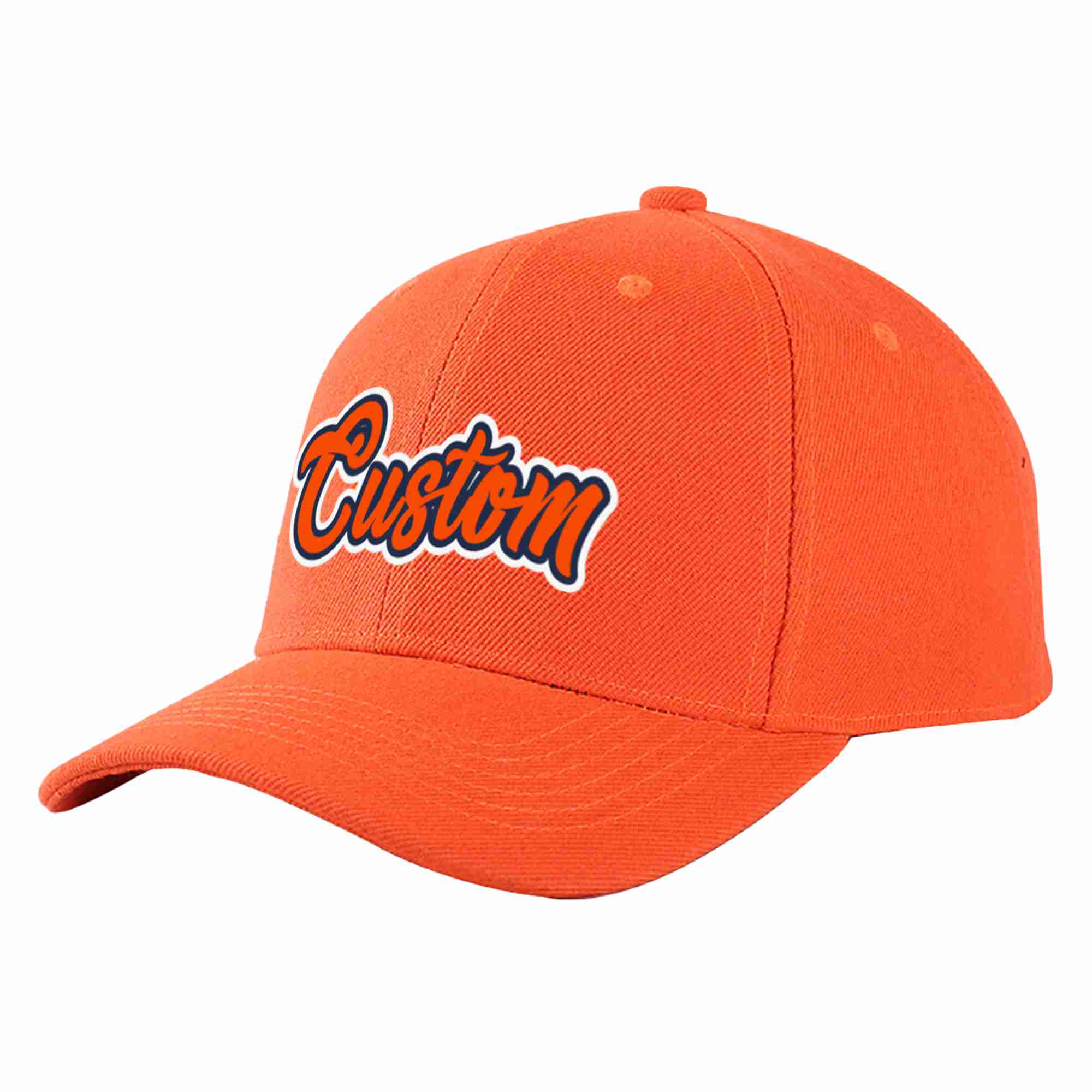 Custom Tangerine Orange-Navy Curved Eaves Sport Baseball Cap Design for Men/Women/Youth