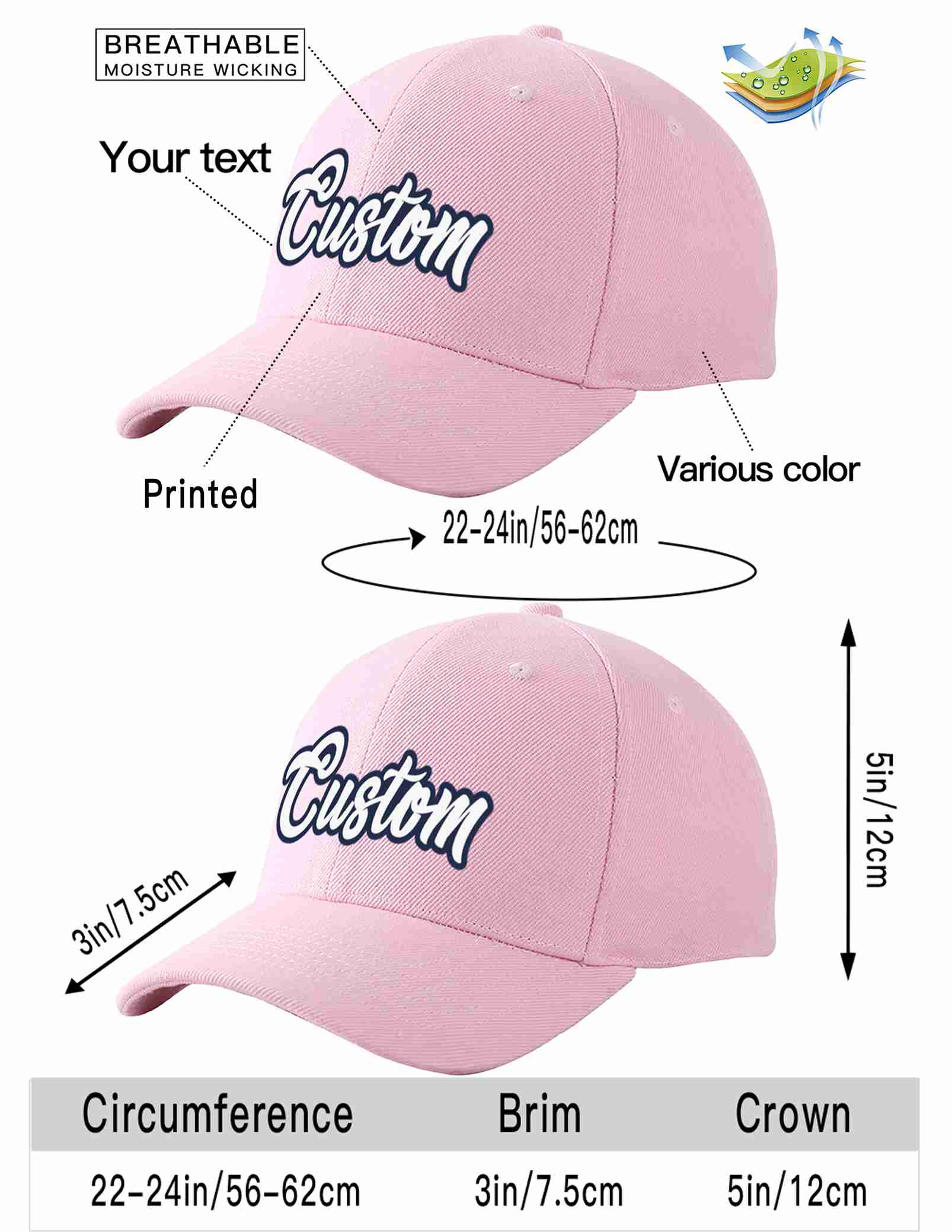 Custom Pink White-Navy Curved Eaves Sport Baseball Cap Design for Men/Women/Youth