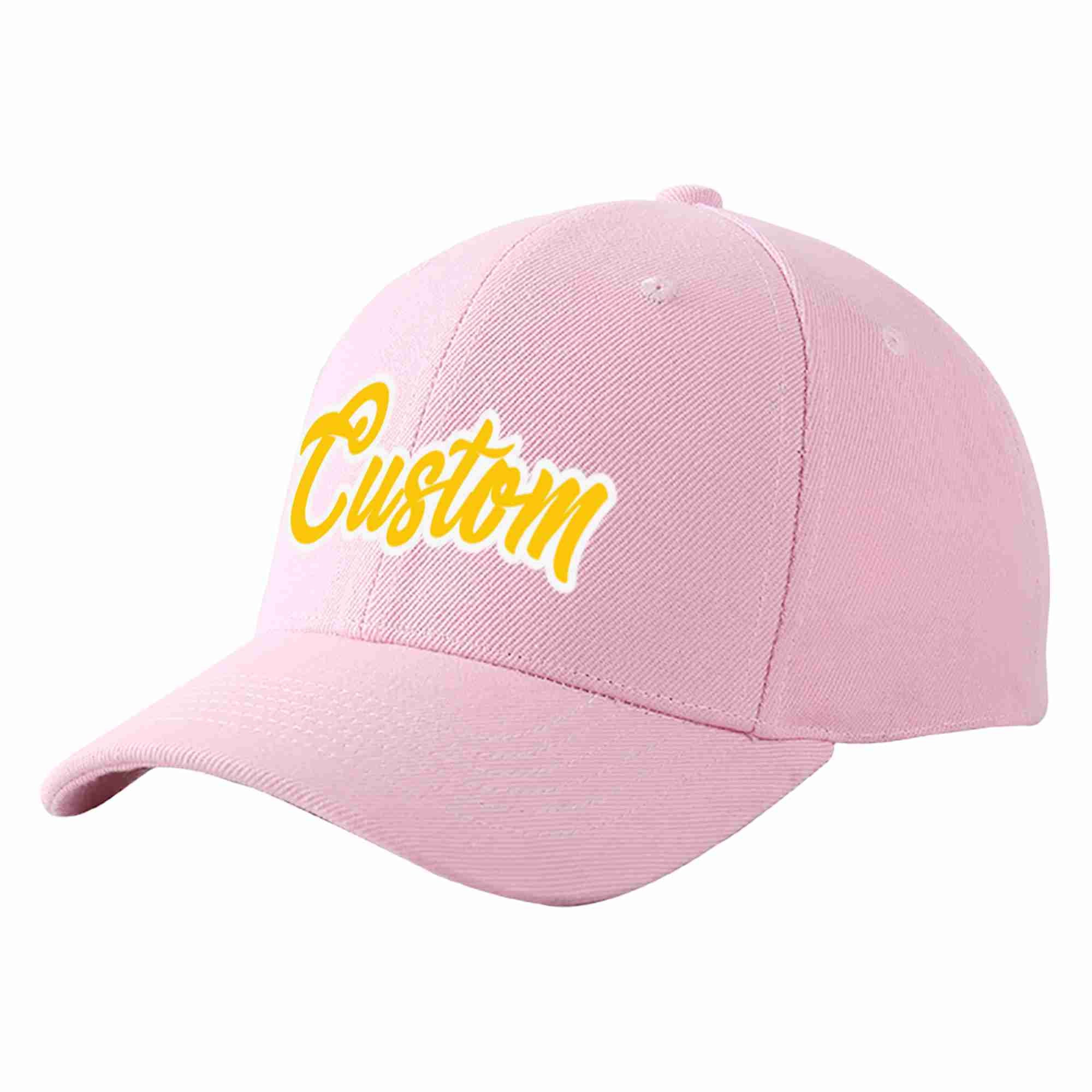 Custom Pink Gold-White Curved Eaves Sport Baseball Cap Design for Men/Women/Youth