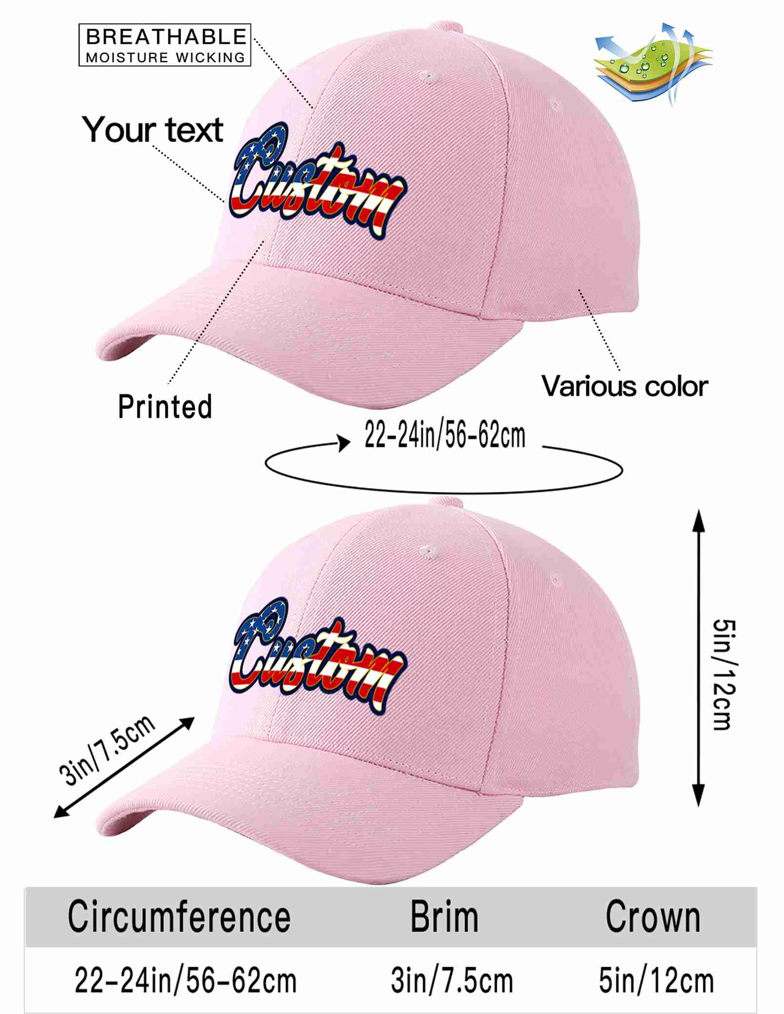 Custom Pink Vintage USA Flag-Gold Curved Eaves Sport Baseball Cap Design for Men/Women/Youth