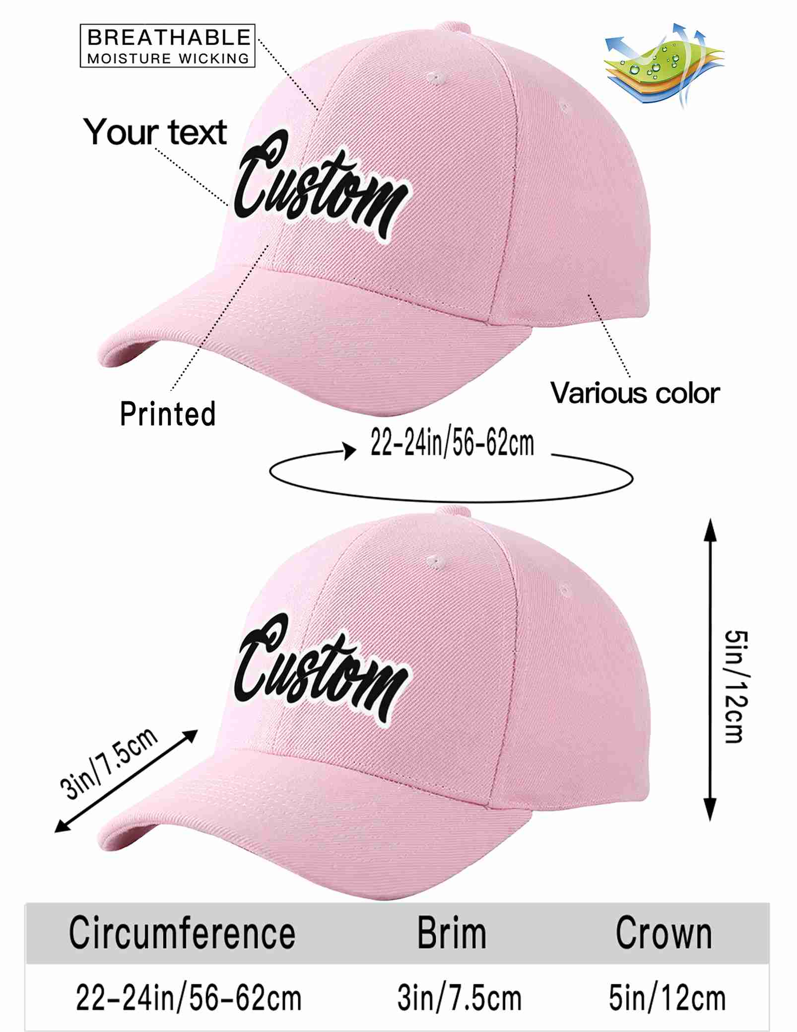 Custom Pink Black-White Curved Eaves Sport Baseball Cap Design for Men/Women/Youth