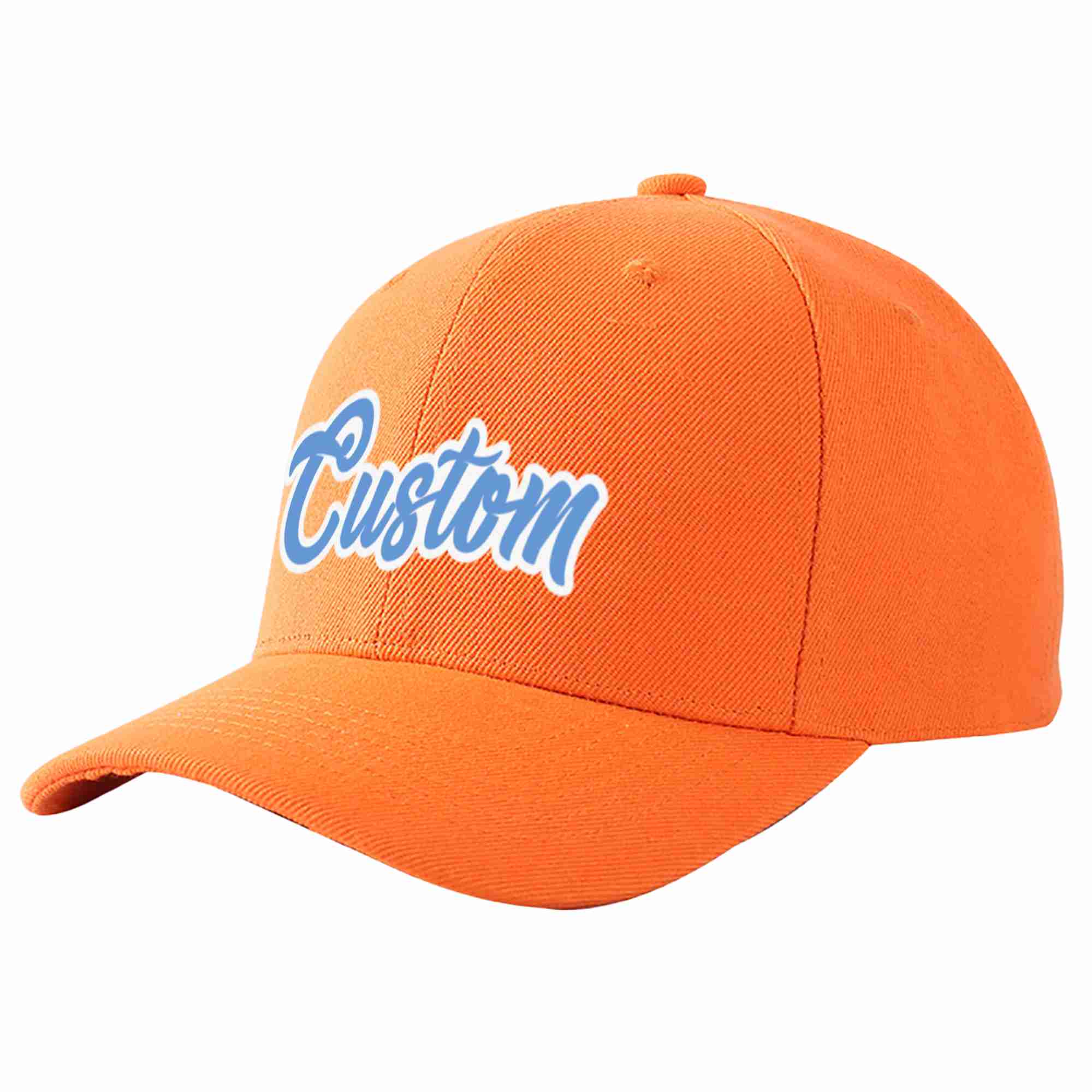 Custom Orange Light Blue-White Curved Eaves Sport Baseball Cap Design for Men/Women/Youth