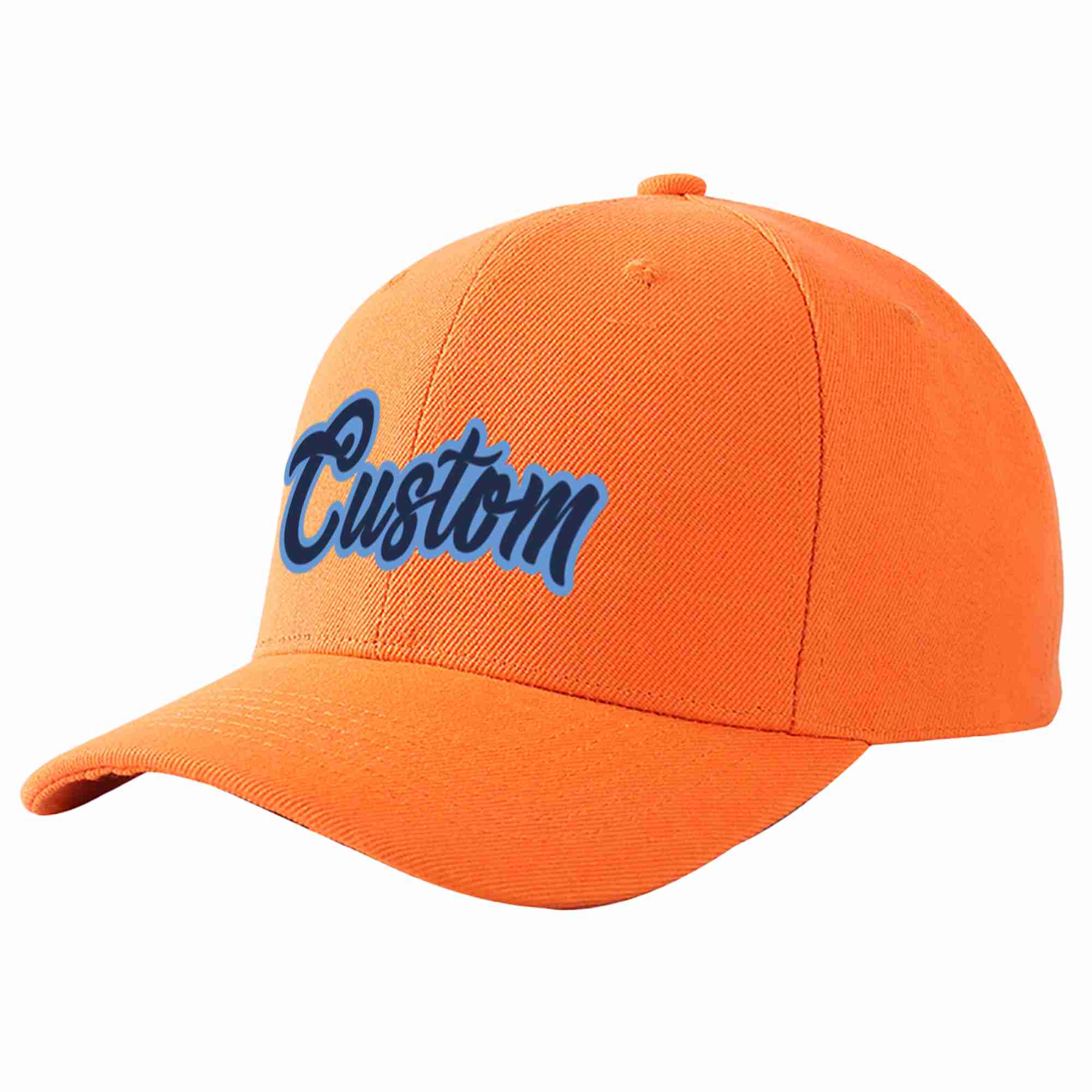 Conception personnalisée de casquette de baseball de sport incurvée orange marine-bleu clair pour hommes/femmes/jeunes