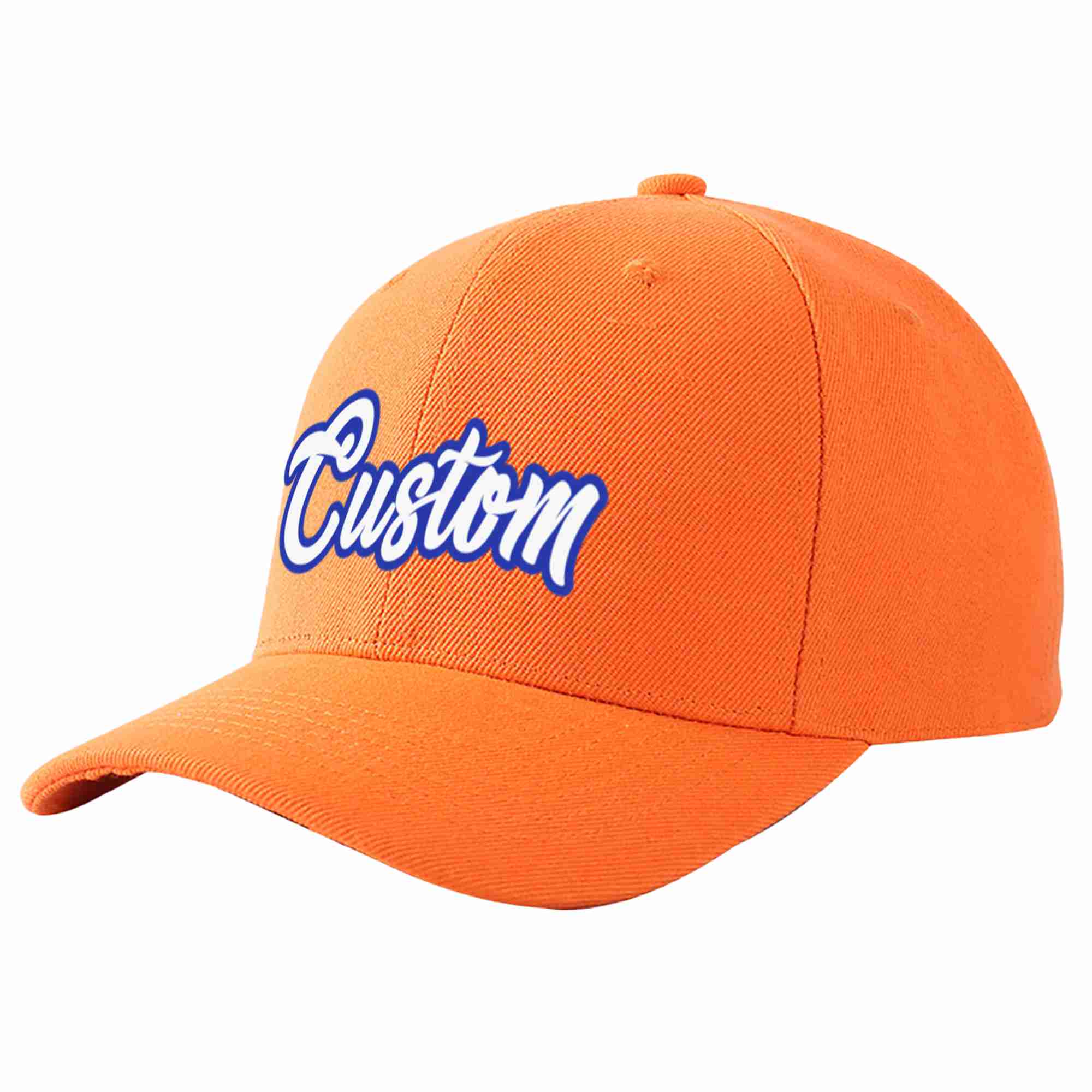 Conception personnalisée de casquette de baseball de sport incurvée orange blanc-royal pour hommes/femmes/jeunes