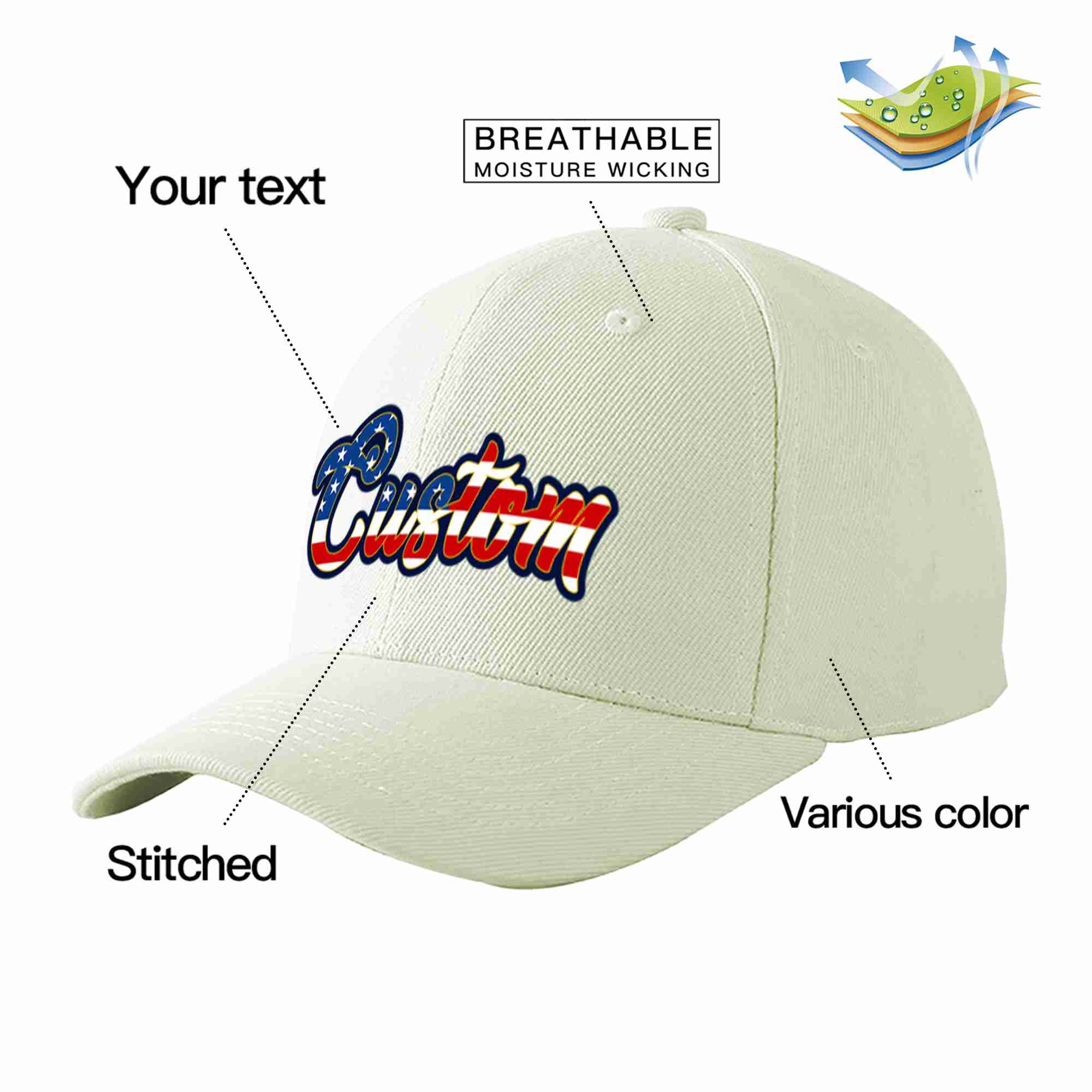 Custom Cream Vintage USA Flag-Gold Curved Eaves Sport Baseball Cap Design for Men/Women/Youth