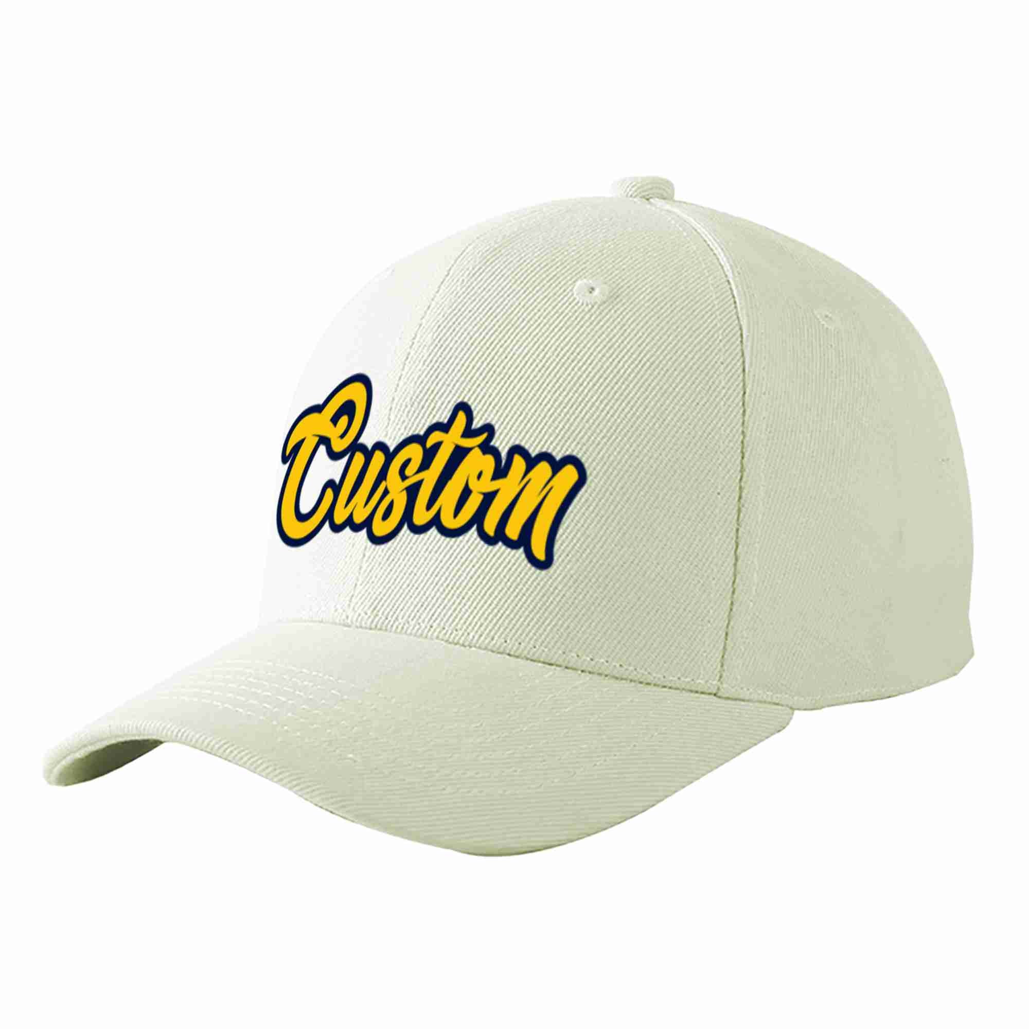 Conception personnalisée de casquette de baseball de sport courbée or-marine pour hommes/femmes/jeunes