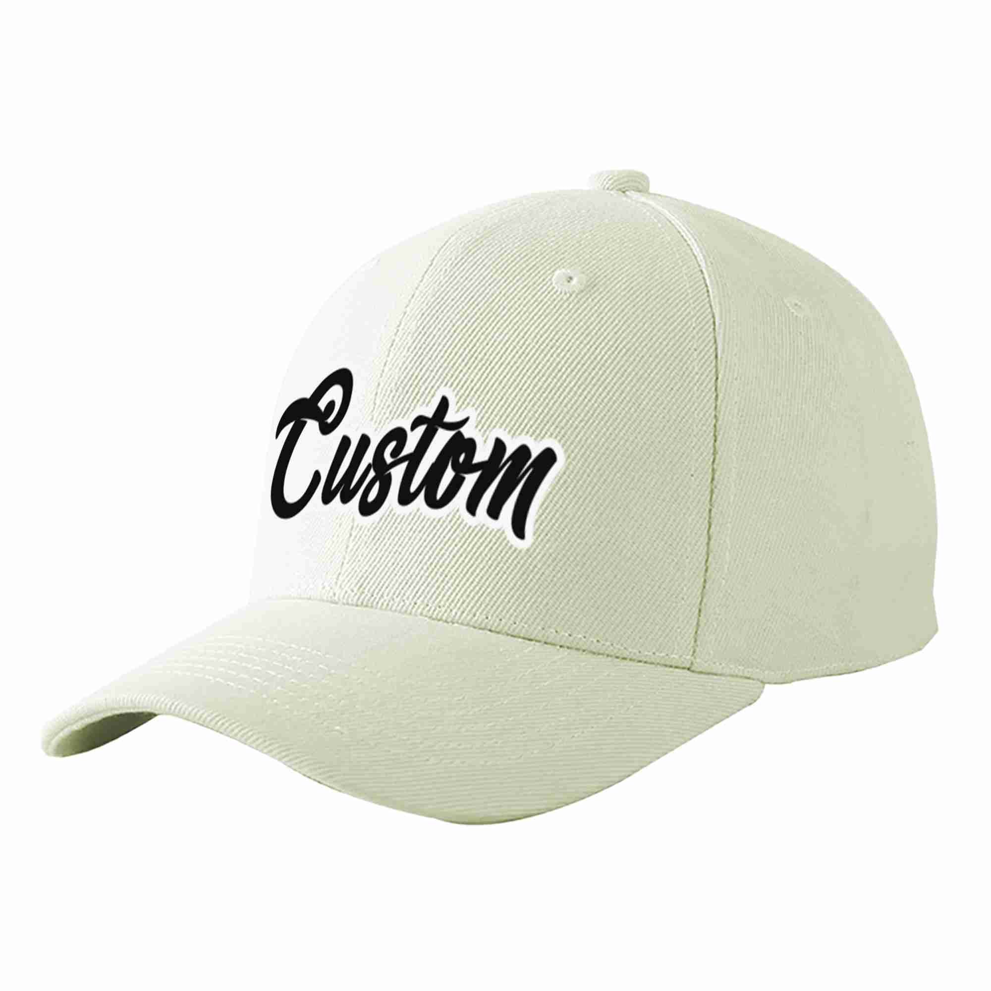 Custom Cream Black-White Curved Eaves Sport Baseball Cap Design for Men/Women/Youth