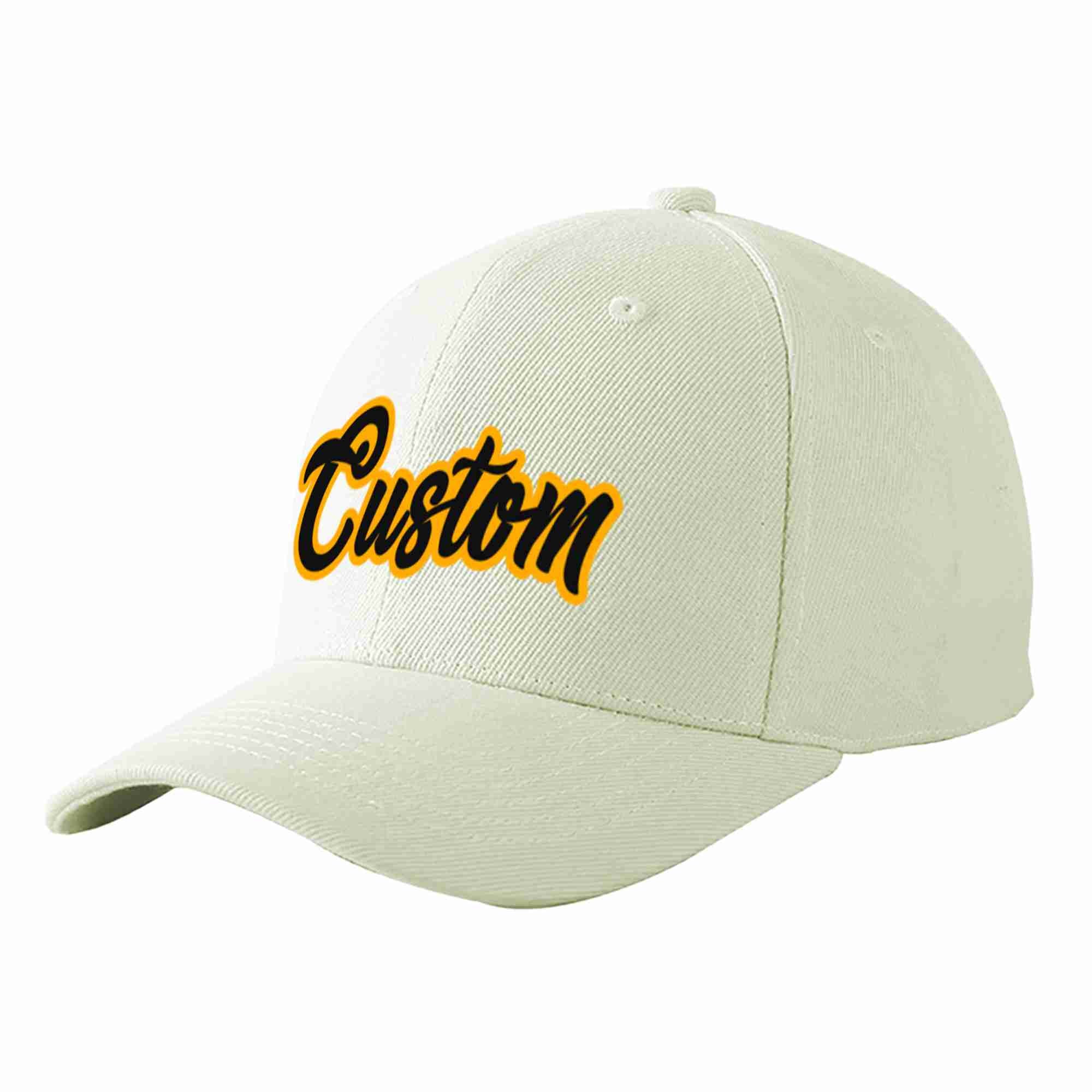 Conception personnalisée de casquette de baseball de sport incurvée noir-jaune crème pour hommes/femmes/jeunes