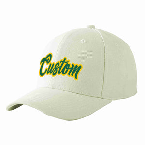 Custom Cream Kelly Green-Gold Curved Eaves Sport Baseball Cap Design for Men/Women/Youth