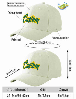 Custom Cream Kelly Green-Gold Curved Eaves Sport Baseball Cap Design for Men/Women/Youth