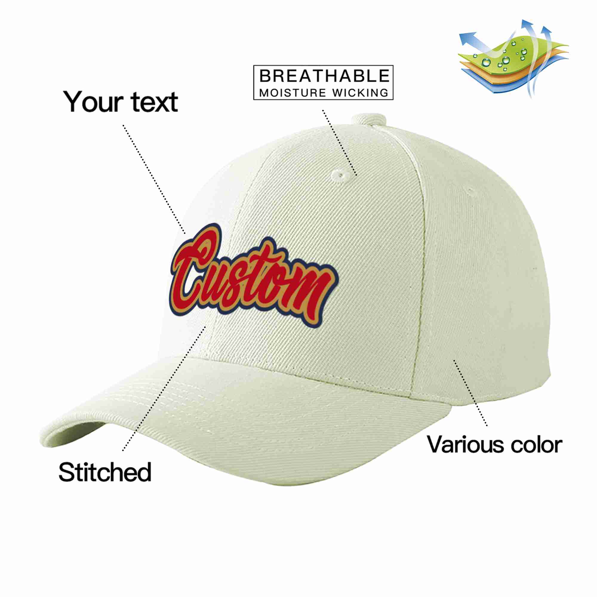 Custom Cream Red-Old Gold Curved Eaves Sport Baseball Cap Design for Men/Women/Youth