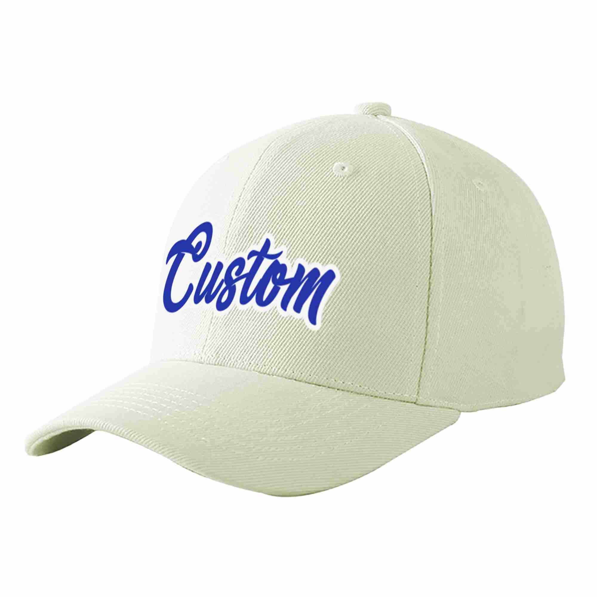 Conception personnalisée de casquette de baseball de sport incurvée blanc royal-blanc crème pour hommes/femmes/jeunes