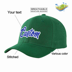 Conception personnalisée de casquette de baseball de sport incurvée vert royal-blanc pour hommes/femmes/jeunes