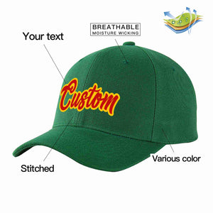 Conception personnalisée de casquette de baseball de sport incurvée vert rouge-jaune pour hommes/femmes/jeunes