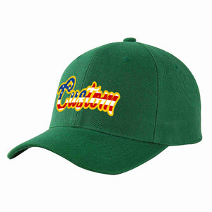 Custom Green Vintage USA Flag-Gold Curved Eaves Sport Baseball Cap Design for Men/Women/Youth