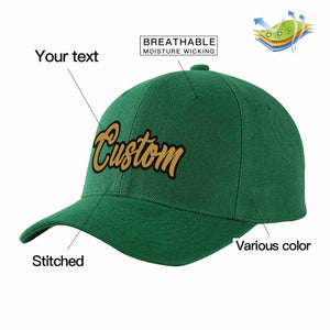 Conception personnalisée de casquette de baseball de sport à avant-toit incurvé vert vieux or-noir pour hommes/femmes/jeunes