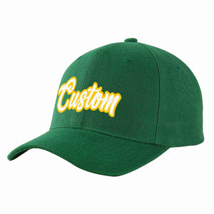 Conception personnalisée de casquette de baseball de sport incurvée vert blanc-or pour hommes/femmes/jeunes