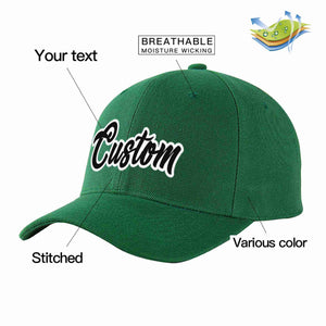 Conception personnalisée de casquette de baseball de sport incurvée vert noir-blanc pour hommes/femmes/jeunes