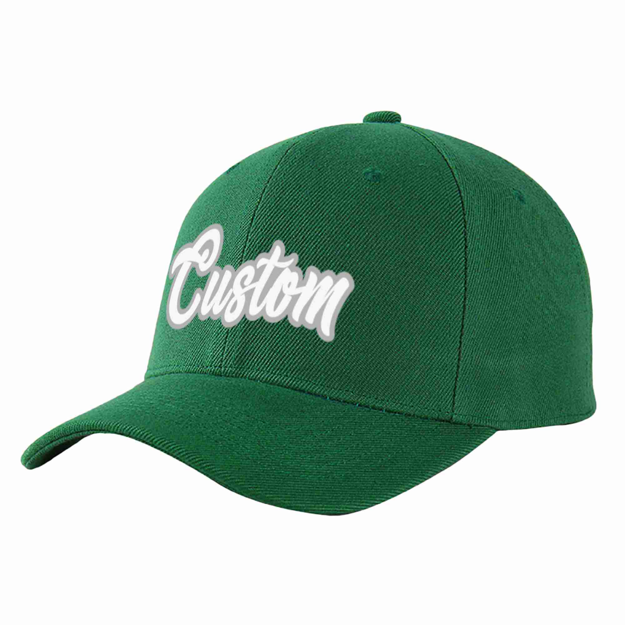 Conception personnalisée de casquette de baseball de sport incurvée vert blanc-gris pour hommes/femmes/jeunes