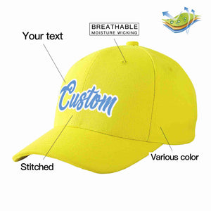 Conception personnalisée de casquette de baseball de sport incurvée jaune bleu clair-blanc pour hommes/femmes/jeunes