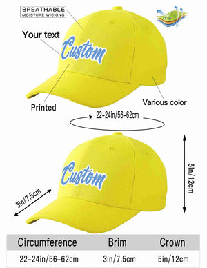 Conception personnalisée de casquette de baseball de sport incurvée jaune bleu clair-blanc pour hommes/femmes/jeunes