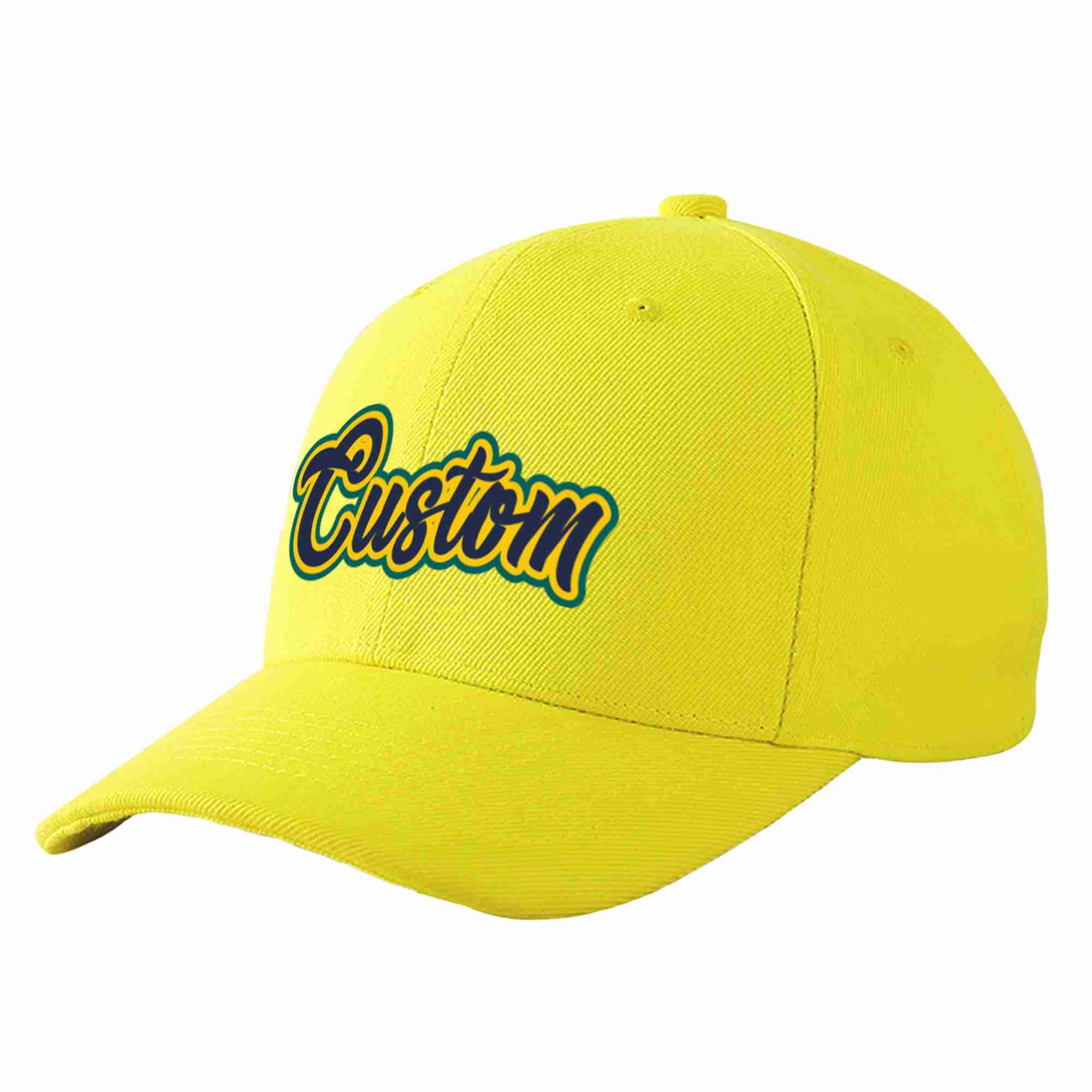 Custom Yellow Navy-Gold Curved Eaves Sport Baseball Cap Design for Men/Women/Youth