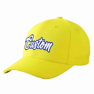 Conception personnalisée de casquette de baseball de sport courbée jaune blanc-royal pour hommes/femmes/jeunes