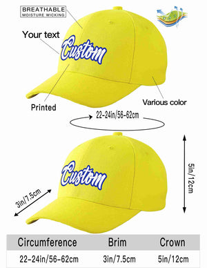 Conception personnalisée de casquette de baseball de sport courbée jaune blanc-royal pour hommes/femmes/jeunes