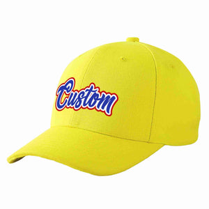 Conception personnalisée de casquette de baseball de sport incurvée jaune royal-blanc pour hommes/femmes/jeunes