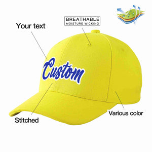 Conception personnalisée de casquette de baseball de sport incurvée jaune royal-blanc pour hommes/femmes/jeunes