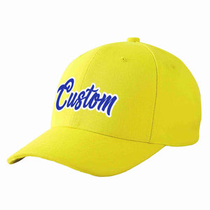 Conception personnalisée de casquette de baseball de sport incurvée jaune royal-blanc pour hommes/femmes/jeunes