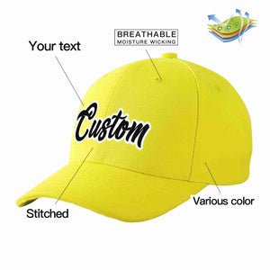 Conception personnalisée de casquette de baseball de sport incurvée jaune noir-blanc pour hommes/femmes/jeunes