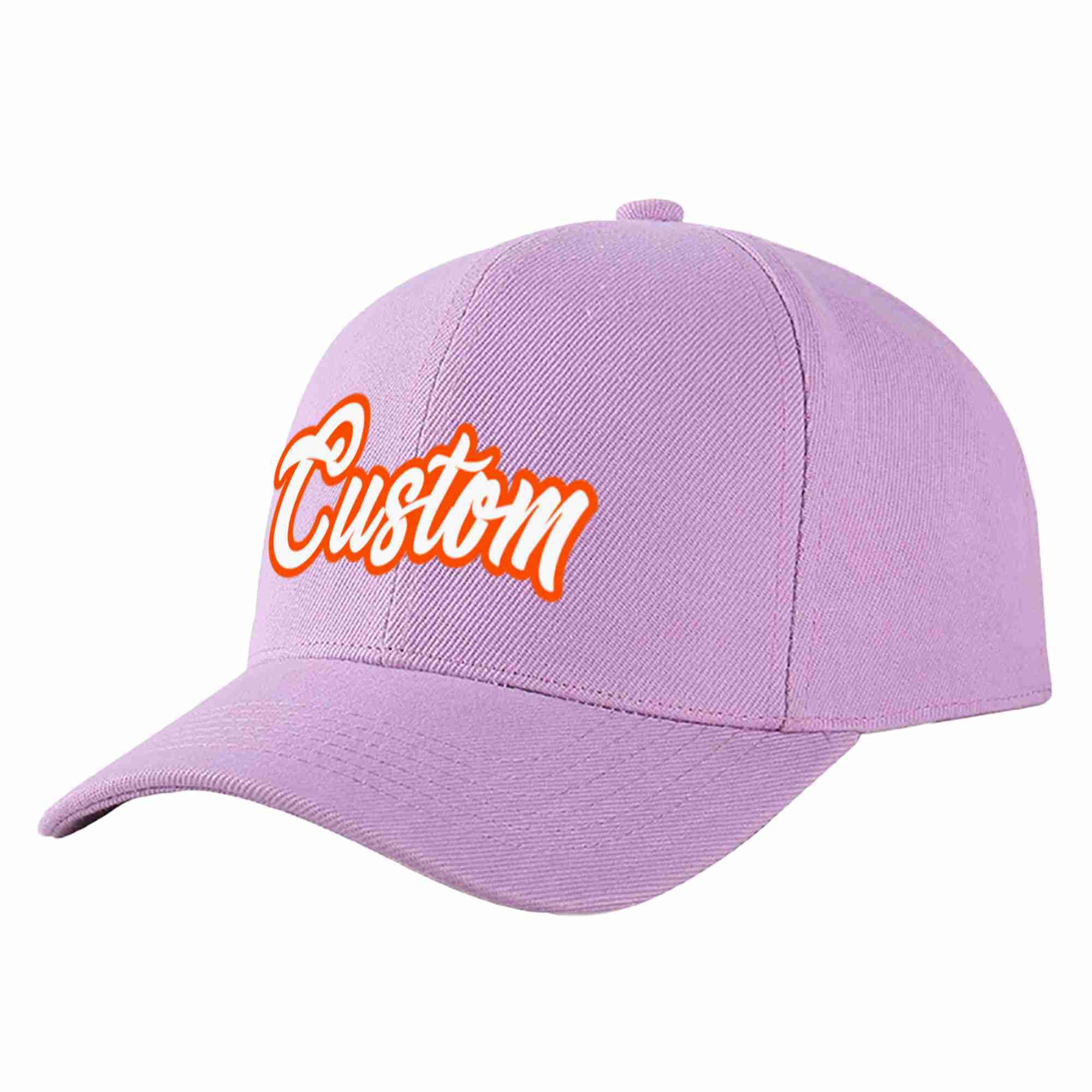 Conception personnalisée de casquette de baseball de sport incurvée violet clair blanc-orange pour hommes/femmes/jeunes